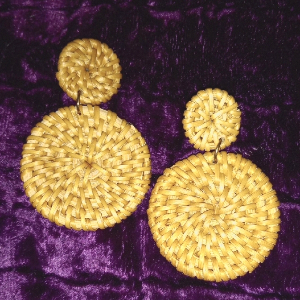 Woven Wicker Gold Tone Earrings
